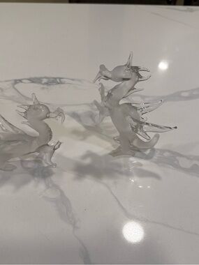 Source Unknown Frosted Clear Glass Dragon Pair